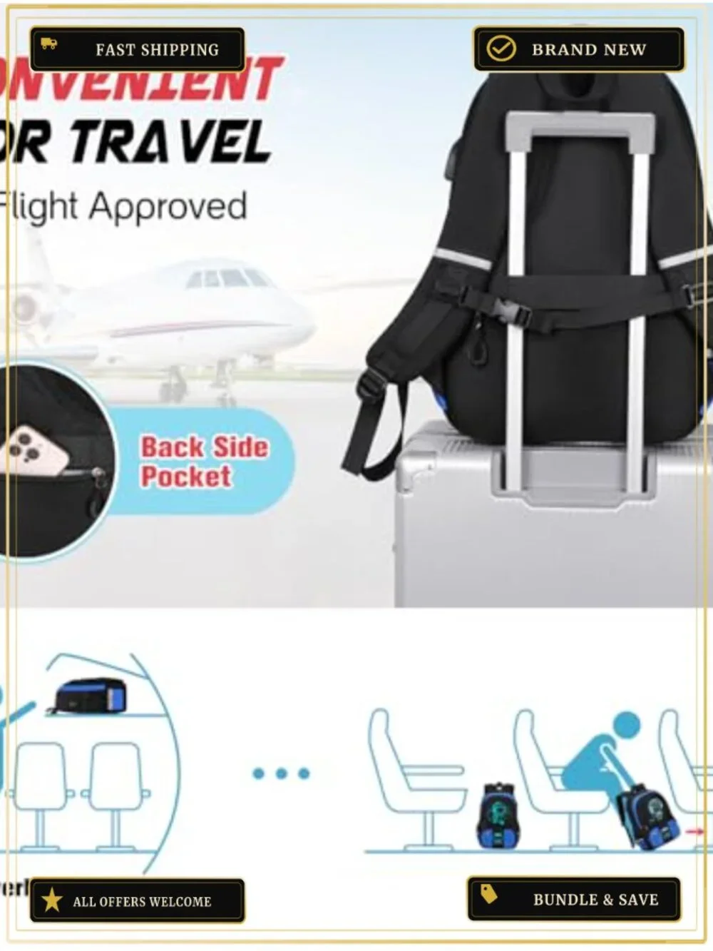 Luminous Gamer Backpack Set with Lunch Box & Pencil Case for Boys